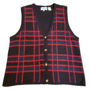 Silver Cord Petite Sleeveless Sweater Vest Plaid Women's Medium Petite Pre-owned
